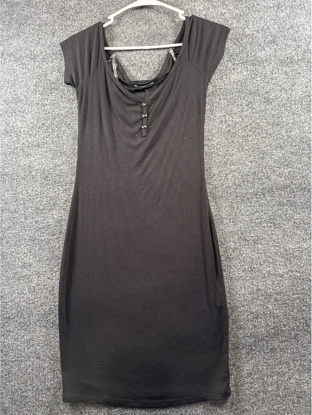 Popular 21 Womens L Black Ribbed Short Sleeve Bodycon Mini Dress